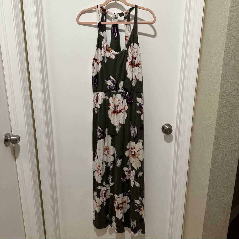 Nine Britton Olive Floral Maxi Dress Racerback Maxi Dress Small Women's